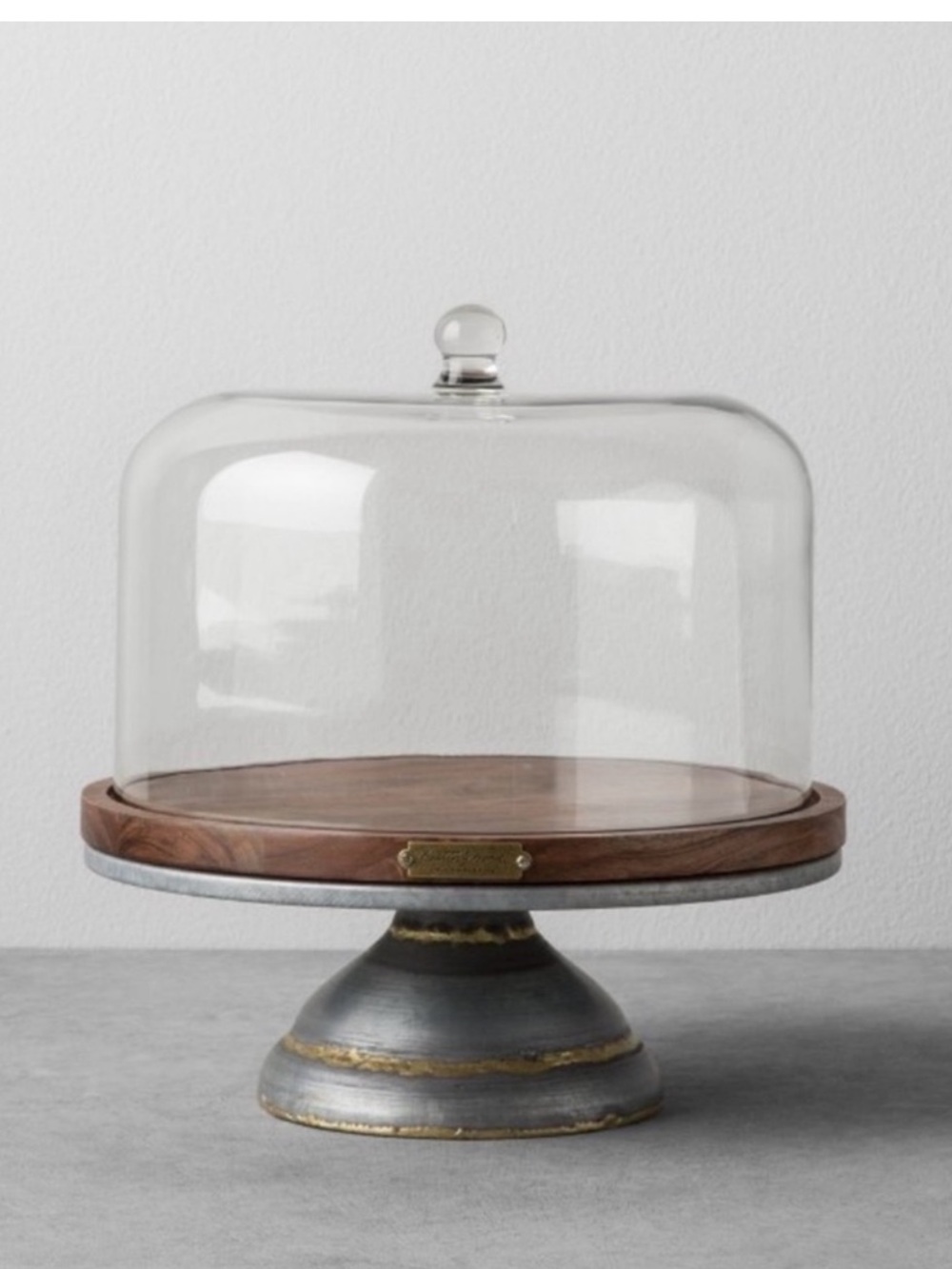 Hearth & Hand Magnolia Rustic Glass Dome Cake Stand with Wooden Base